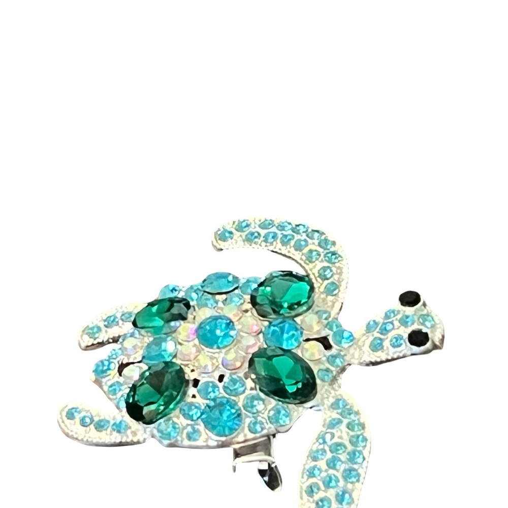 Blue Green Turtle Crystal Brooch Pin - Women Jewelry